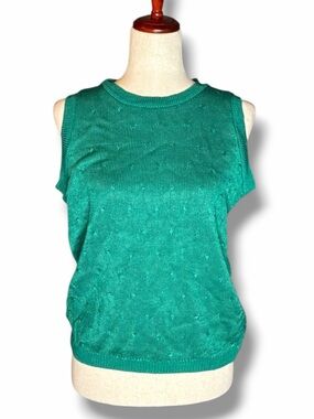 Karin Stevens Vintage Emerald Green Crewneck Sweater Vest Size 10